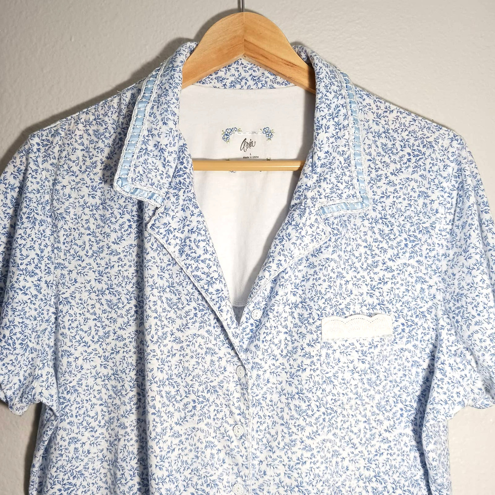 Aria Soft Collared Button Down 60% Cotton Blue Wh… - image 3